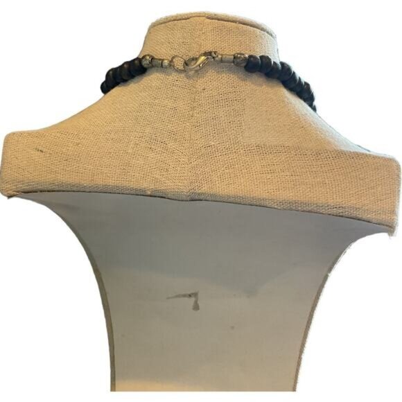 Vintage Black Beaded Necklace With Geometric Design & Lobster Clasp - Picture 5 of 5